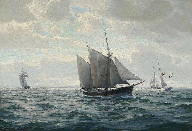 Christian-Bernard Rode Marine med sejlskibe Sweden oil painting art
